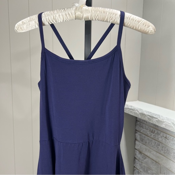 Pact Organic Cotton Halter Shelf Bra Fit & Flare Eclipse Purple Midi Dress M - Picture 2 of 6